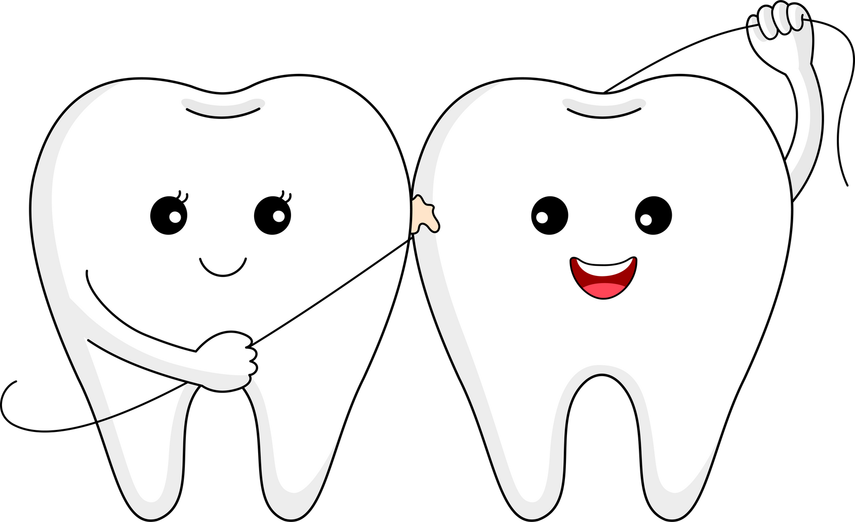 Cute Cartoon Tooth Character Using Dental Floss. Dental Care Concept