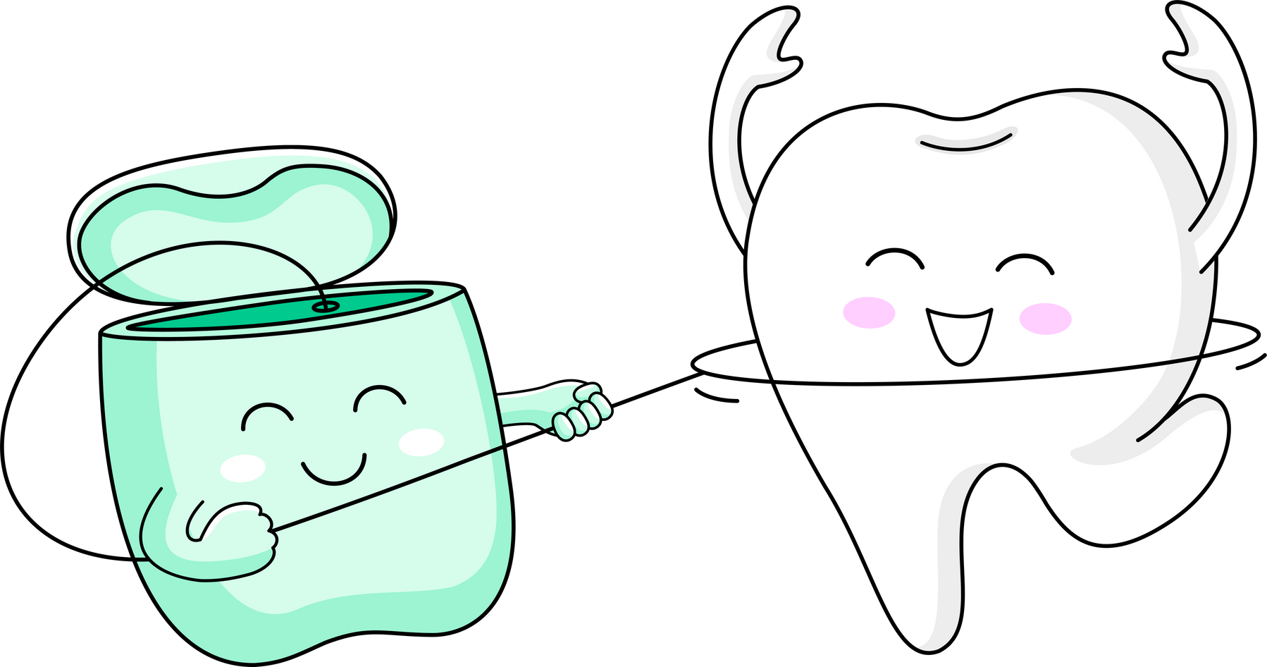 Cartoon Tooth Character and Dental Floss